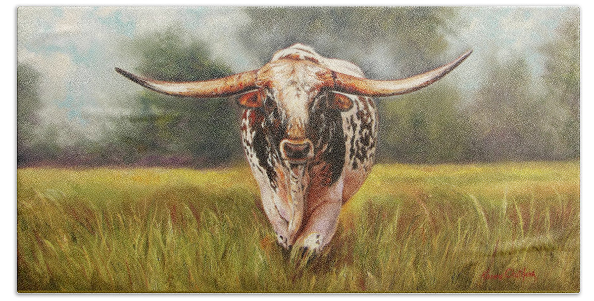 Texas Brand Art Beach Towel featuring the painting State Your Business by Karen Kennedy Chatham