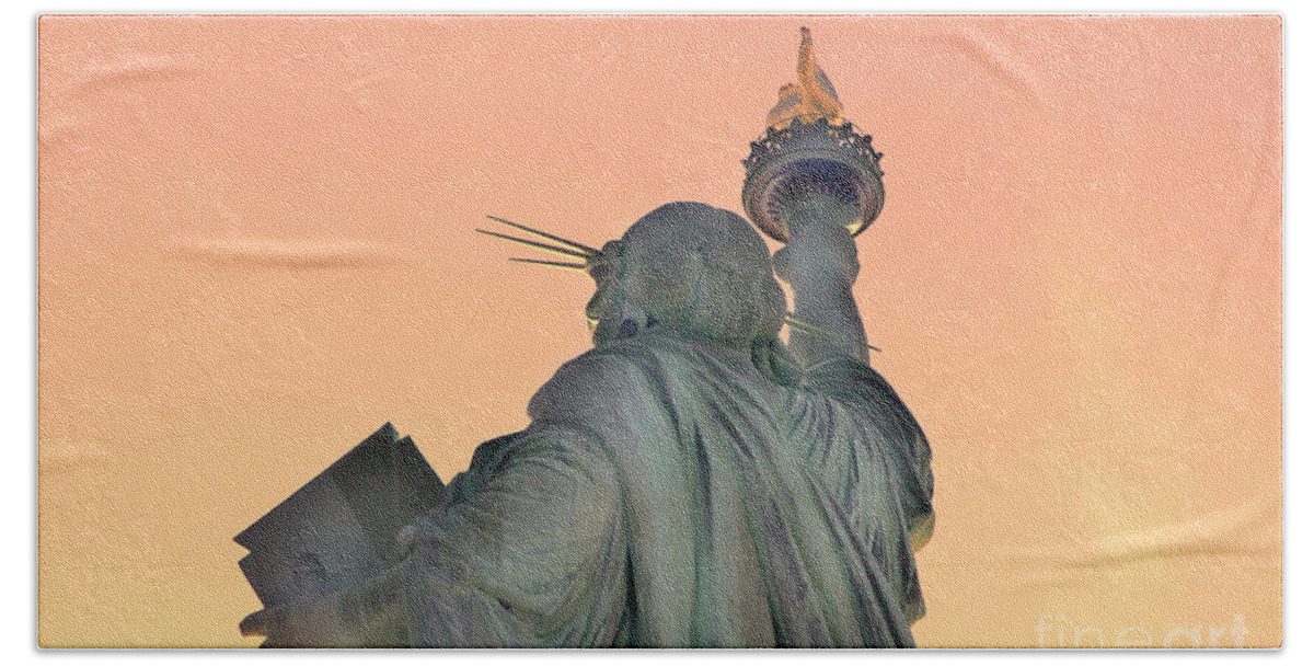 Statue Of Liberty Beach Towel featuring the photograph Statue of Liberty Up Close Sun bright by Chuck Kuhn
