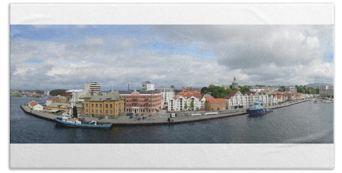 Stavanger Beach Towel featuring the photograph Stavanger Harbour Panorama by Terence Davis