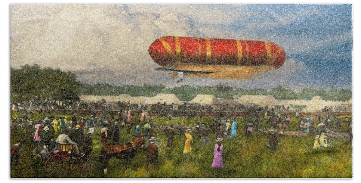 Spectacle Beach Towel featuring the photograph Steampunk - Blimp - Launching Nulli Secundus II 1908 by Mike Savad