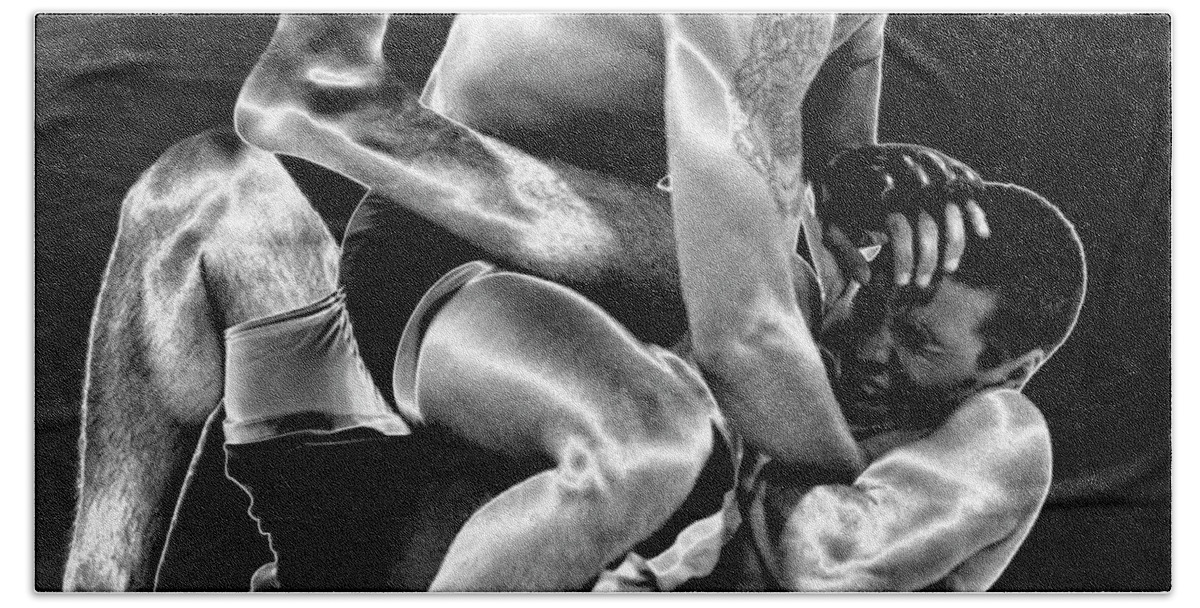 Black & White Beach Towel featuring the photograph Steel Men Fighting 5 by Frederic A Reinecke