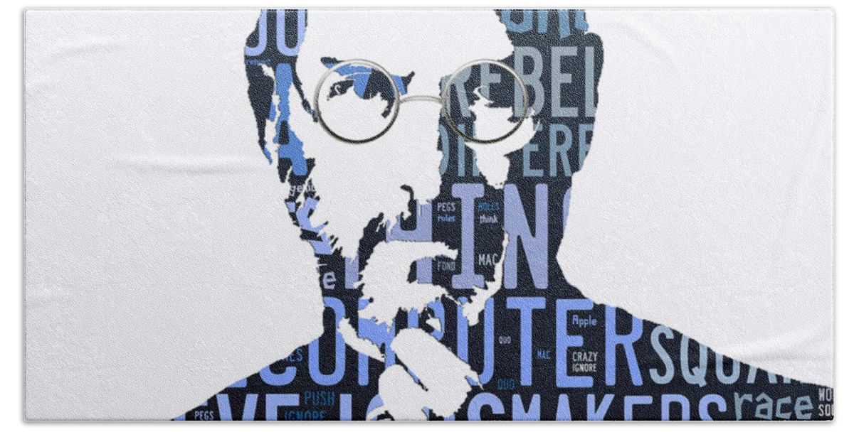 Steve Jobs Beach Towel featuring the mixed media Steve Jobs Here's To The Crazy One's Speach by Marvin Blaine