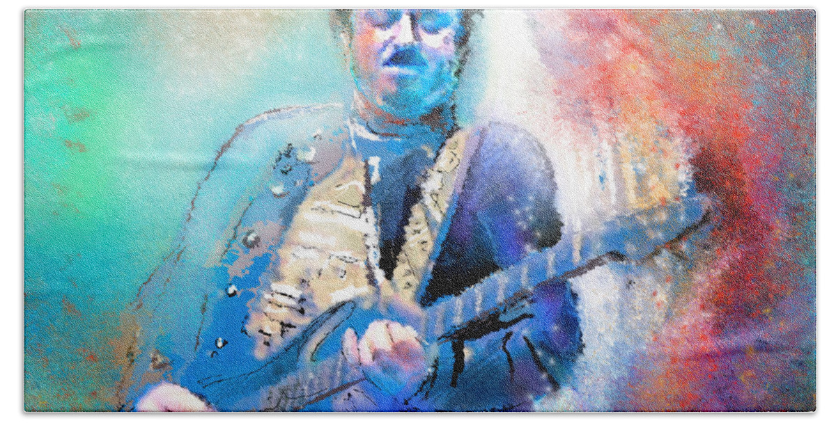 Music Beach Sheet featuring the painting Steve Lukather 01 by Miki De Goodaboom