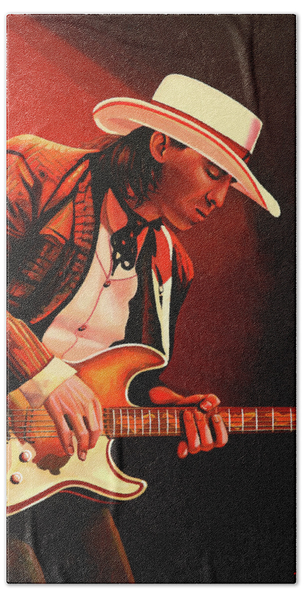 Stevie Ray Vaughan Beach Towel featuring the painting Stevie Ray Vaughan painting by Paul Meijering