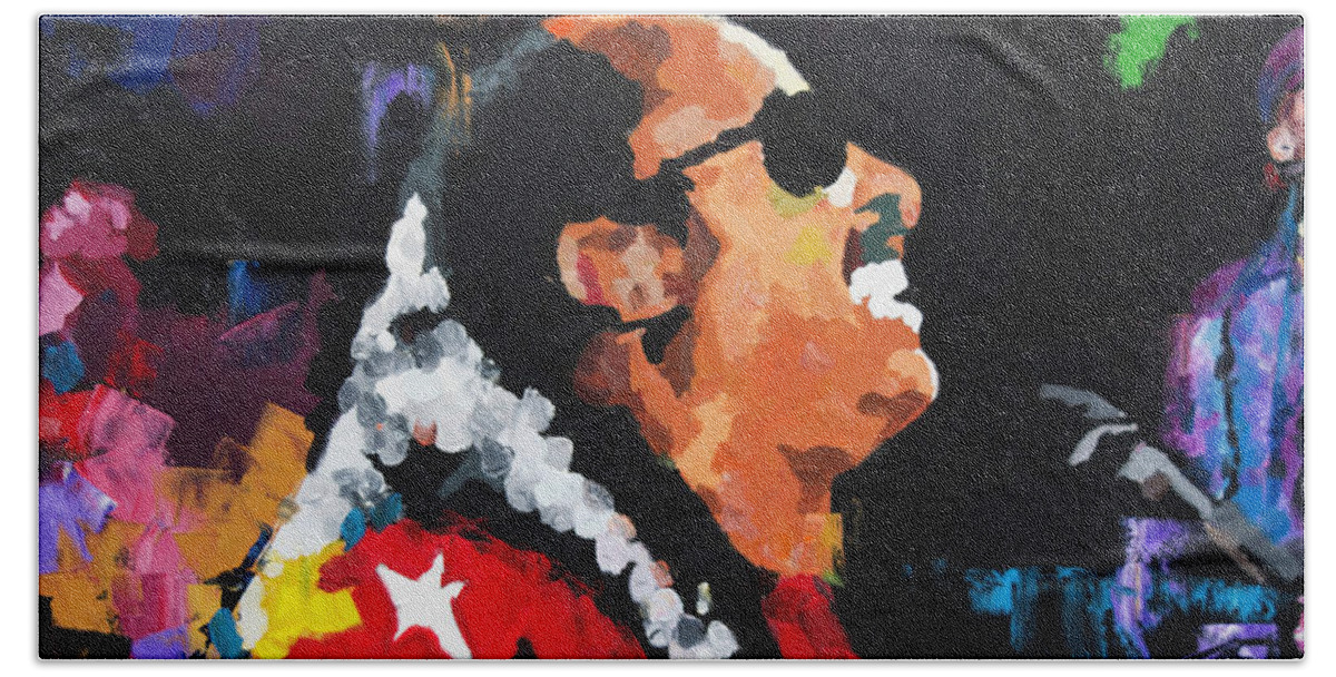 Stevie Wonder Beach Towel featuring the painting Stevie Wonder Live by Richard Day
