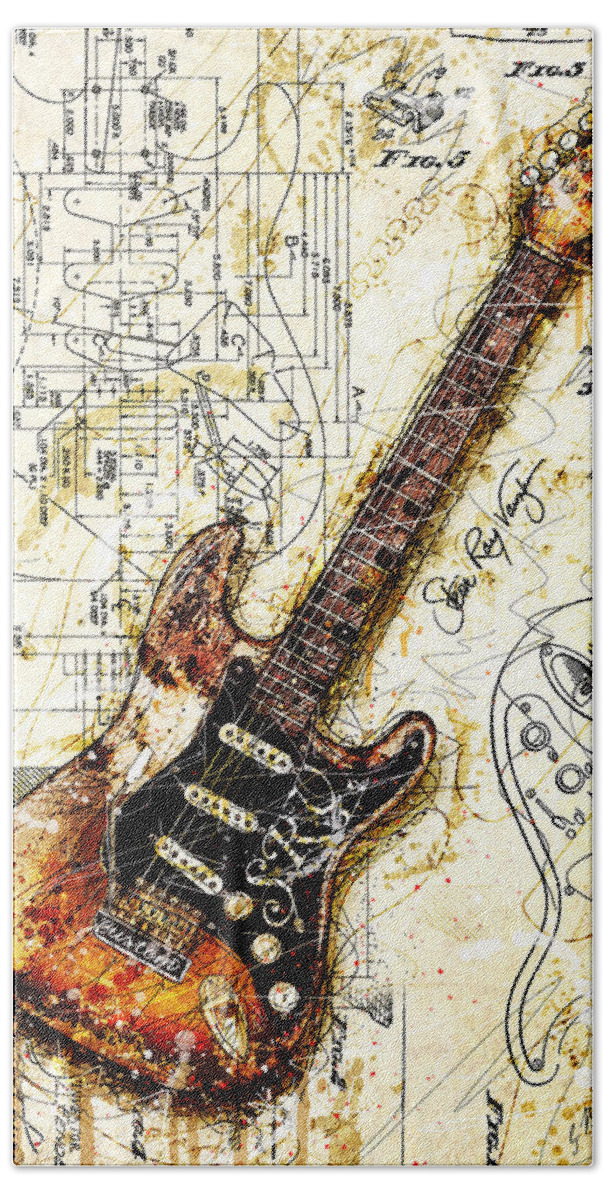 Guitar Beach Towel featuring the digital art Stevie's Guitar by Gary Bodnar