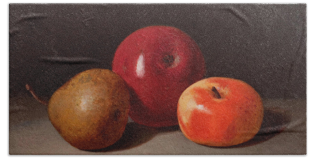 Peter Baumgras Beach Towel featuring the painting Still life with fruit by Peter Baumgras