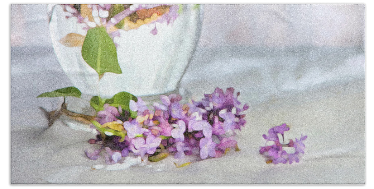 Theresa Tahara Beach Towel featuring the photograph Still Life With Lilacs by Theresa Tahara