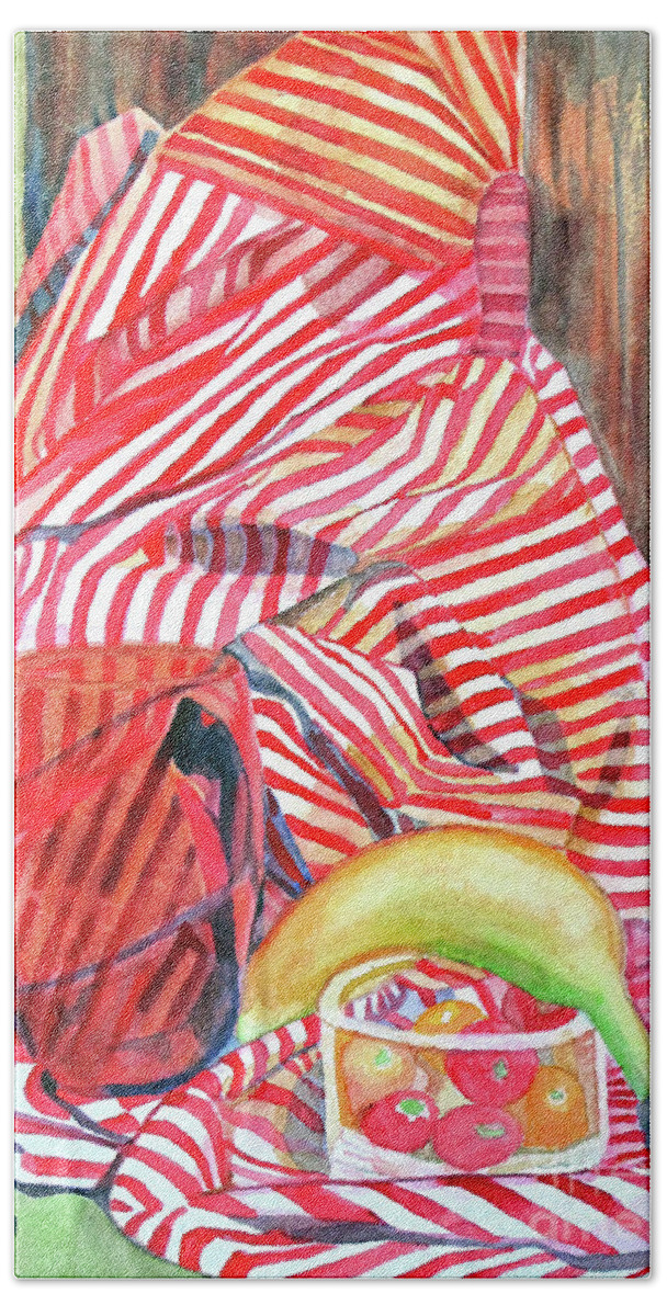 Banana Beach Sheet featuring the painting Still Life with Stripes by Sandy McIntire