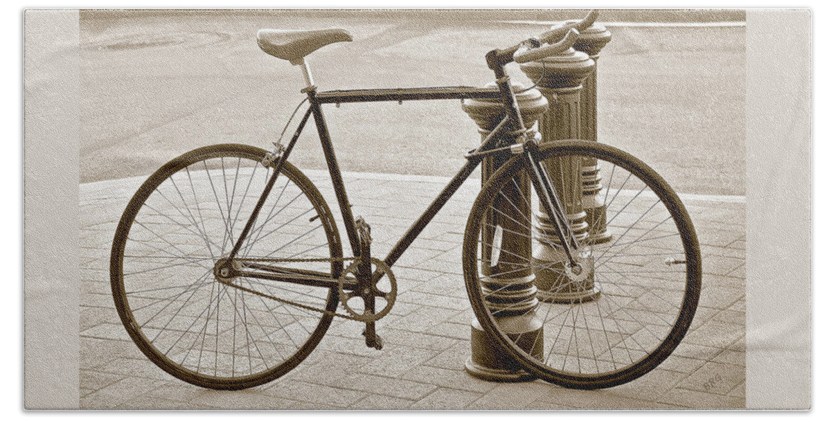 Bicycle Beach Towel featuring the photograph Still Life With Trek Bike In Sepia by Ben and Raisa Gertsberg