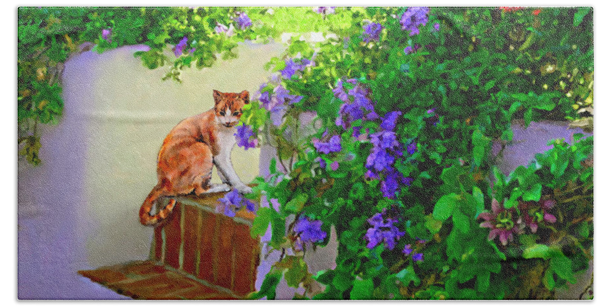 Cats Beach Towel featuring the painting Still Waiting by David Van Hulst