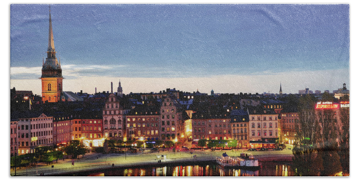 Stockholm Beach Towel featuring the photograph Stockholm by night by Nick Barkworth
