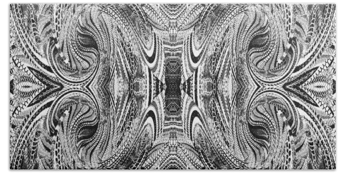 Photo Manipulation In Black And White Enhanced By Mirroring Beach Towel featuring the digital art Stolen Web by Priscilla Batzell Expressionist Art Studio Gallery