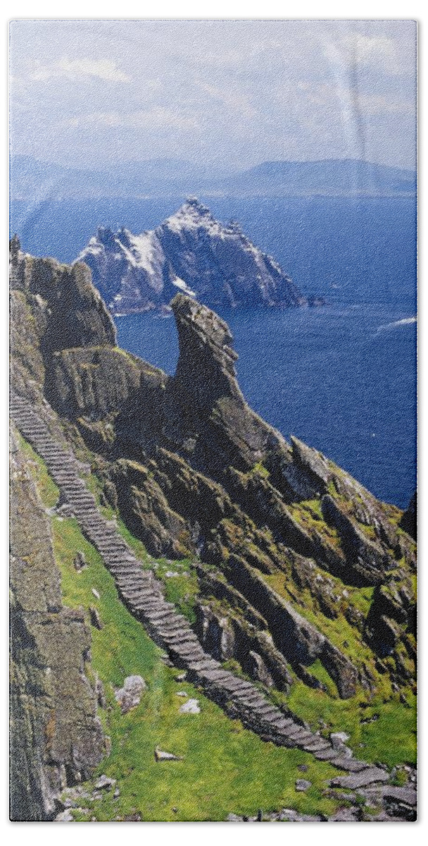 Coastal Beach Towel featuring the photograph Stone Stairway, Skellig Michael by Gareth McCormack