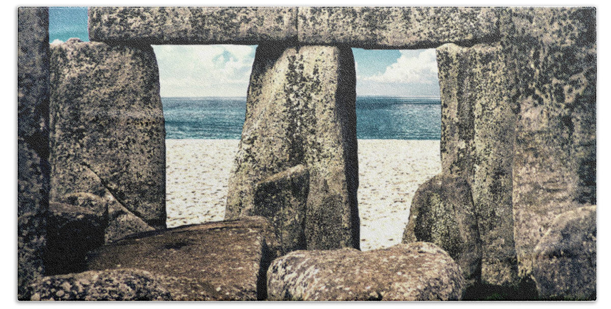 Stonehenge Beach Towel featuring the digital art Stonehenge On The Beach by Phil Perkins