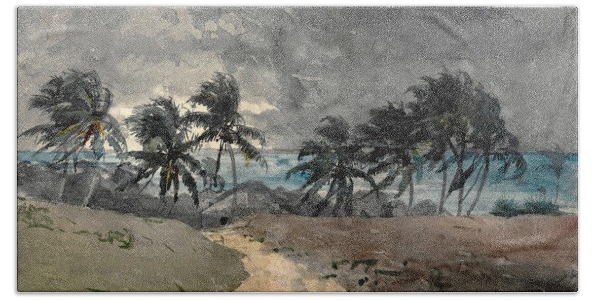 Winslow Homer Beach Towel featuring the drawing Storm. Bahamas by Winslow Homer