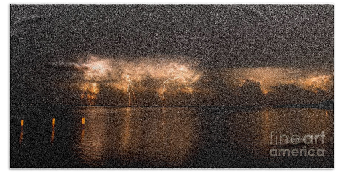 Lightning Beach Towel featuring the photograph Storm Before Dawn by Quinn Sedam
