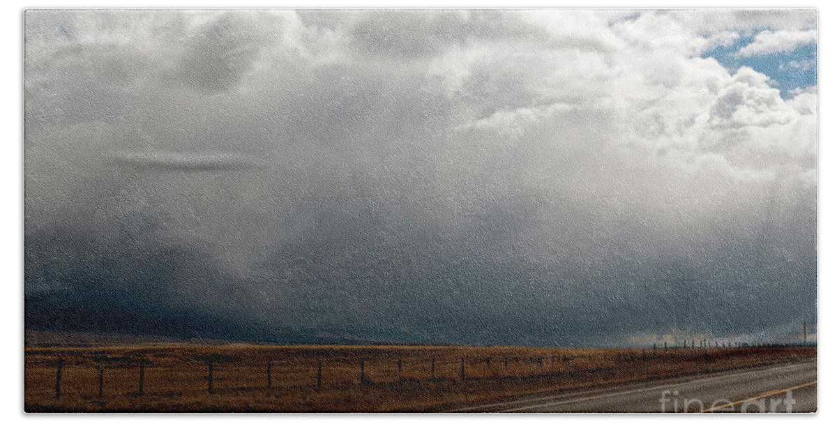 Storm Beach Towel featuring the photograph Storm on route 287 N of Ennis MT by Cindy Murphy - NightVisions