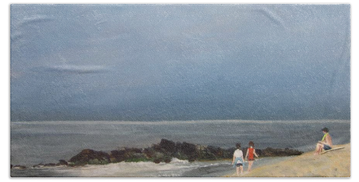 Painting Beach Towel featuring the painting Storm Out to Sea by Paula Pagliughi
