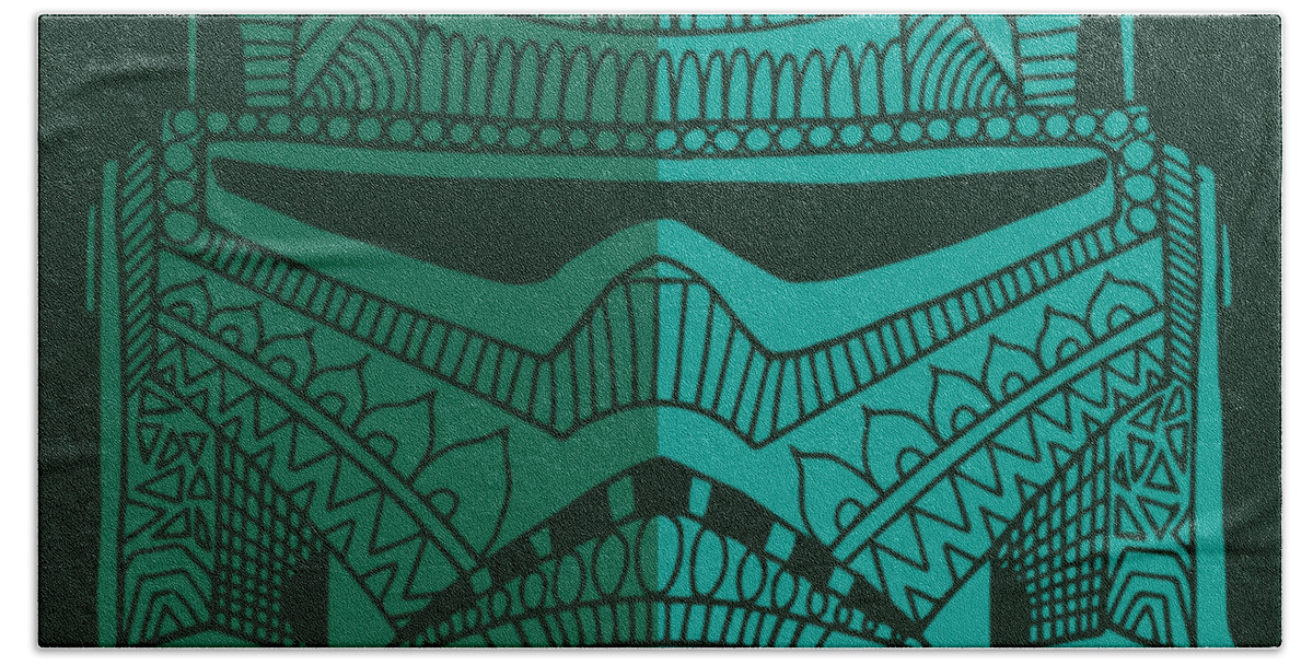 Stormtrooper Beach Towel featuring the mixed media Stormtrooper Helmet - Star Wars Art - Blue Green by Studio Grafiikka