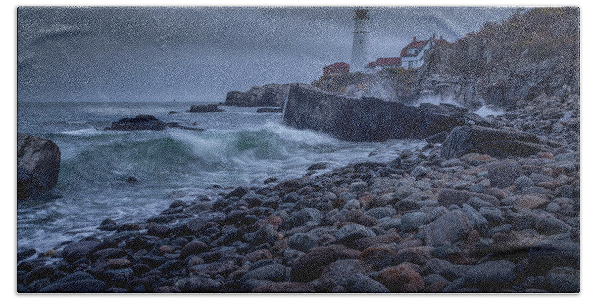 Landscape Beach Sheet featuring the photograph Stormy Lighthouse by Doug Camara