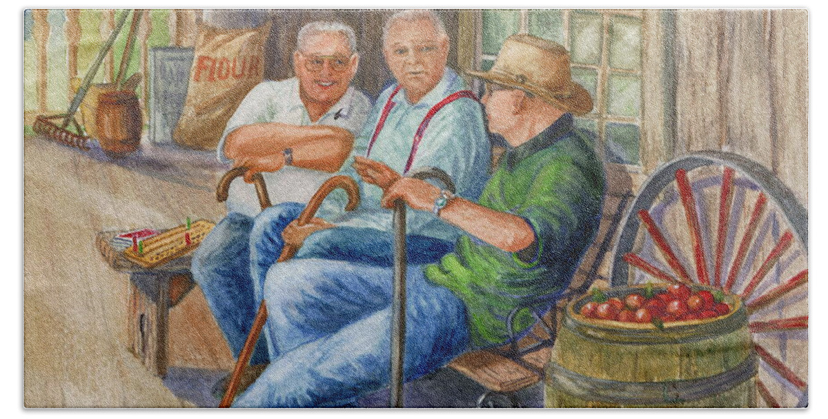 Old Friends Beach Sheet featuring the painting Storyteller Friends by Marilyn Smith