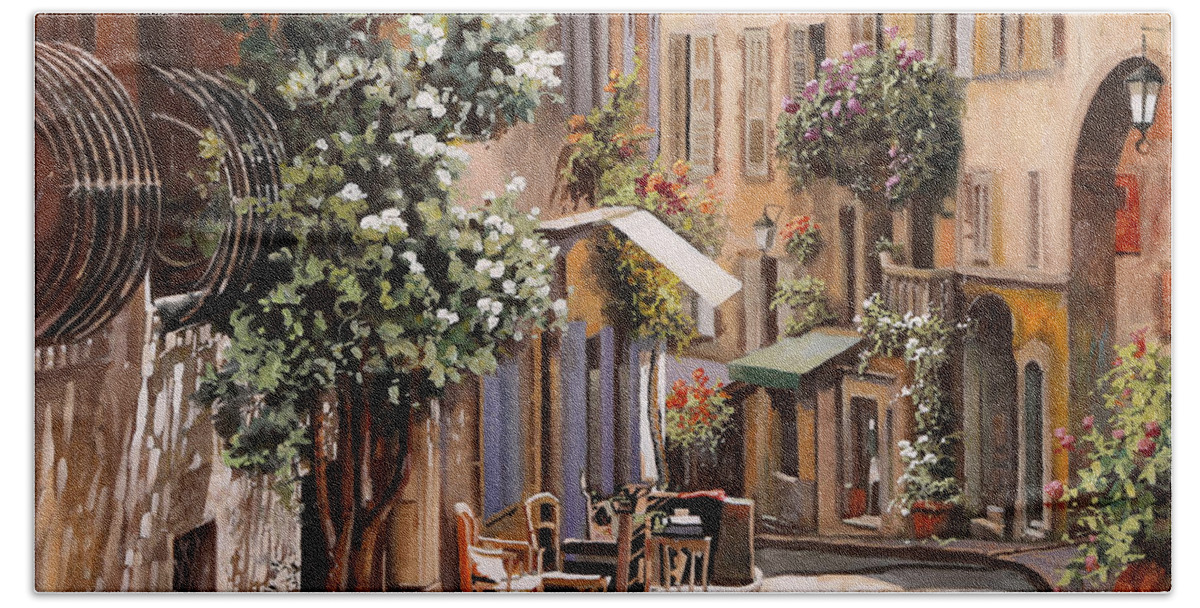 Grasse Beach Towel featuring the painting stradina di Grasse by Guido Borelli