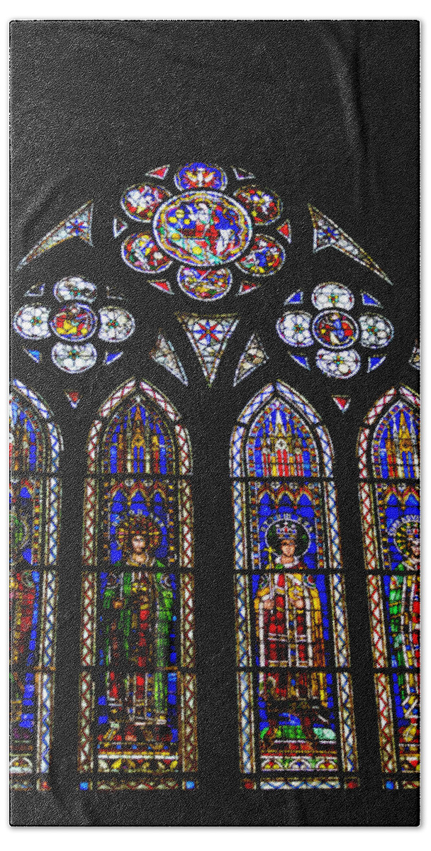 Alsace Beach Towel featuring the photograph Strasbourg Cathedral Stained Glass by Teresa Mucha