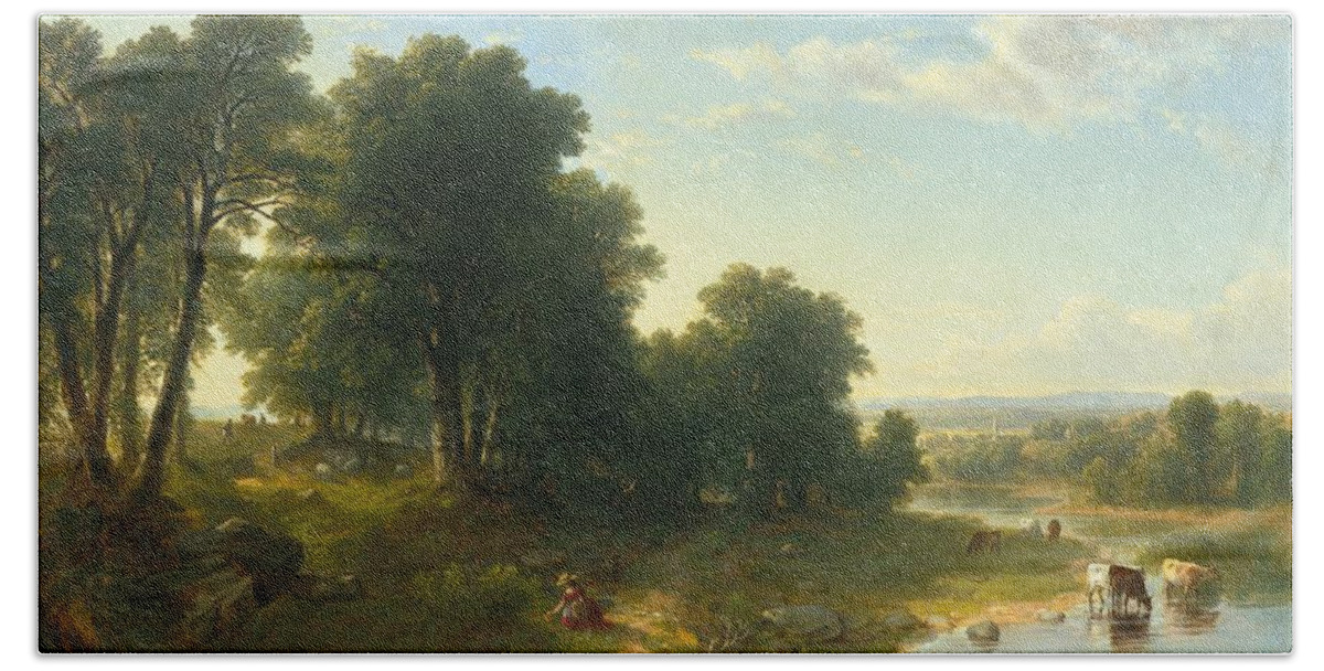 American Landscape Beach Towel featuring the painting Strawberrying by Asher Brown Durand