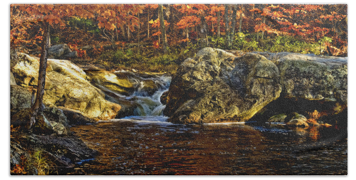 Autumn Beach Towel featuring the photograph Stream In Autumn 58 by Mark Myhaver