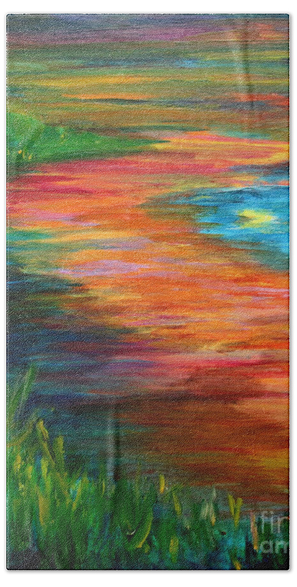 Landscape Beach Towel featuring the painting Stream of Color by Julie Lueders 