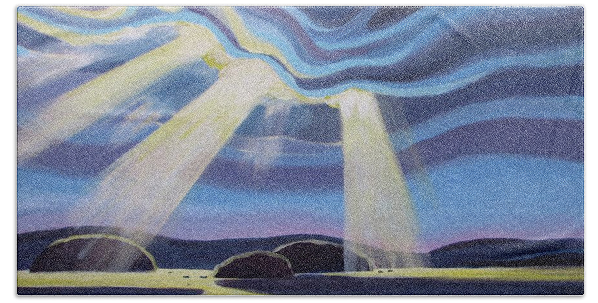 Group Of Seven Beach Towel featuring the painting Streaming Light by Barbel Smith