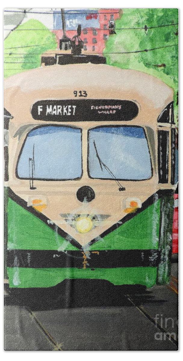 Trolley Beach Sheet featuring the painting Streetcar Not Named Desire by Tom Riggs