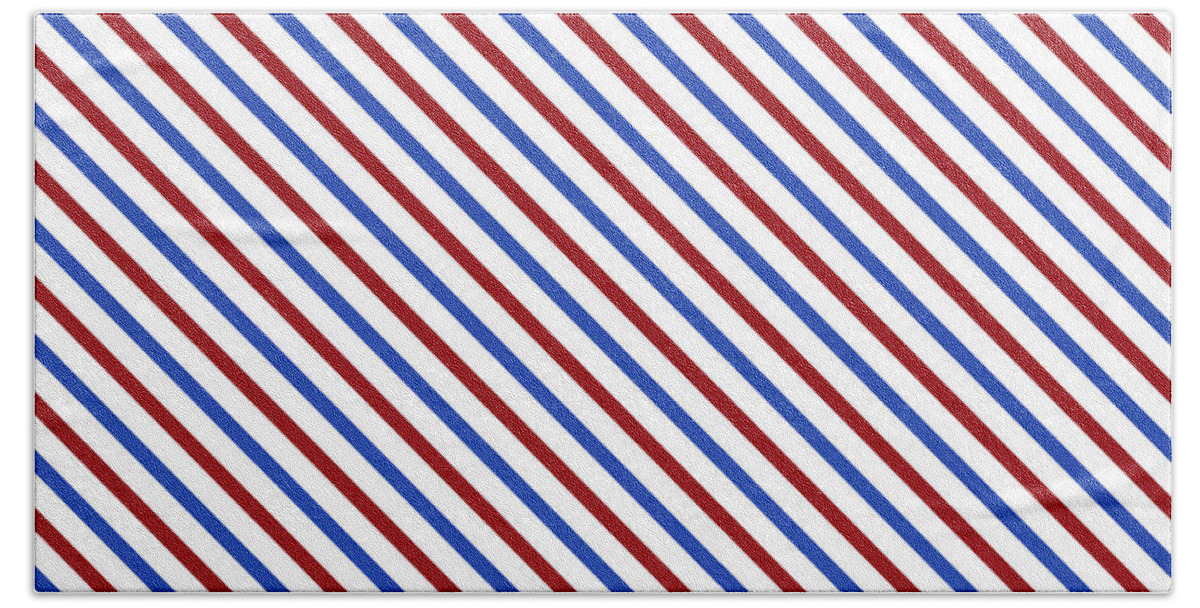 Simple Beach Towel featuring the digital art Stripes Diagonal Carmine Red Cobalt Blue Simple Modern by Beverly Claire Kaiya