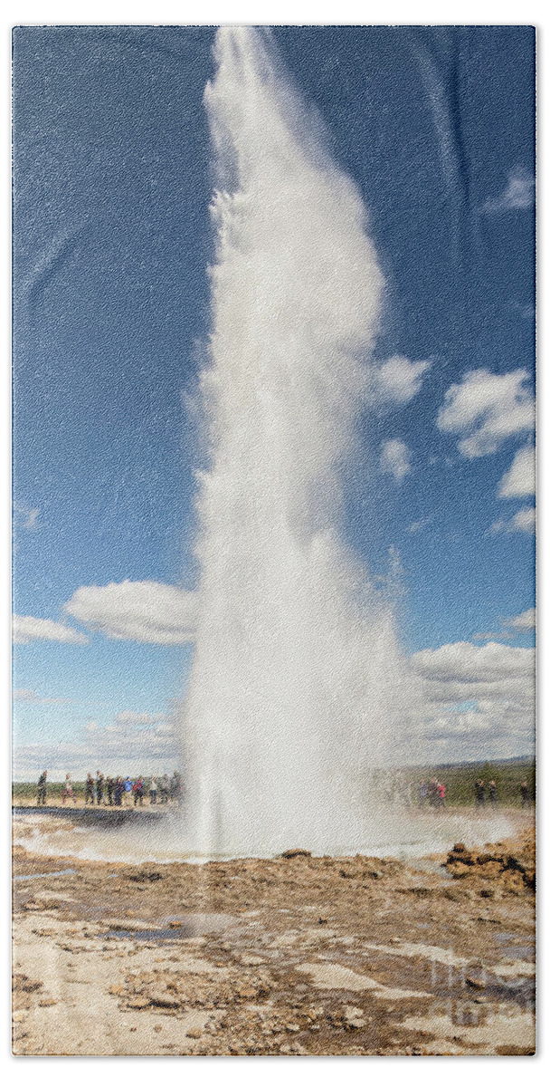 Iceland Beach Towel featuring the photograph Strokkur geyser in Iceland by Didier Marti
