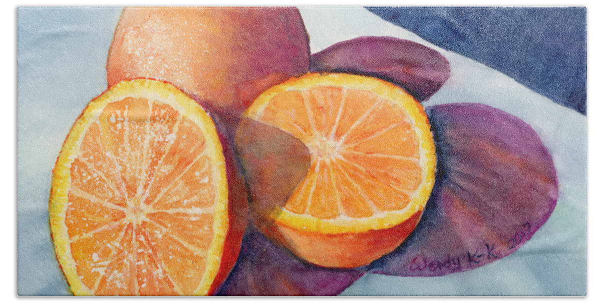 Orange Beach Towel featuring the painting Study in Oranges by Wendy Keeney-Kennicutt