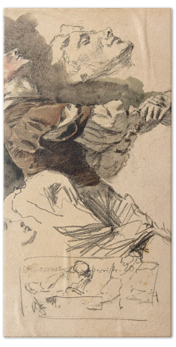 Otto Greiner Beach Towel featuring the drawing Study of a Female Dancer by Otto Greiner