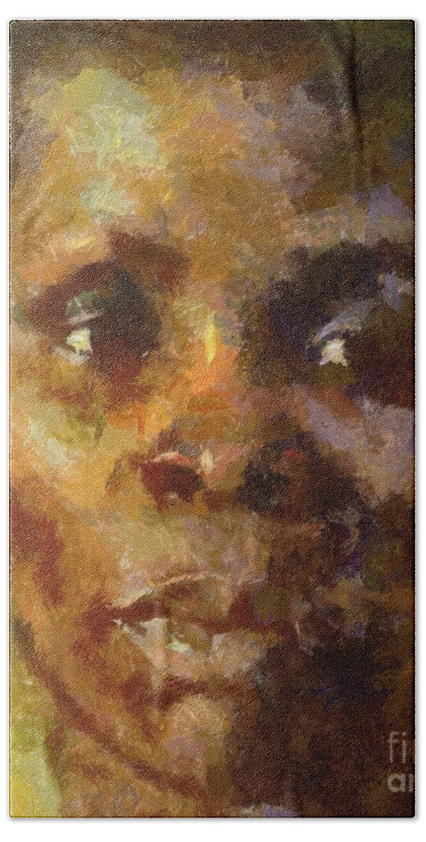 Portrait Beach Sheet featuring the painting Study of Black Woman by Dragica Micki Fortuna