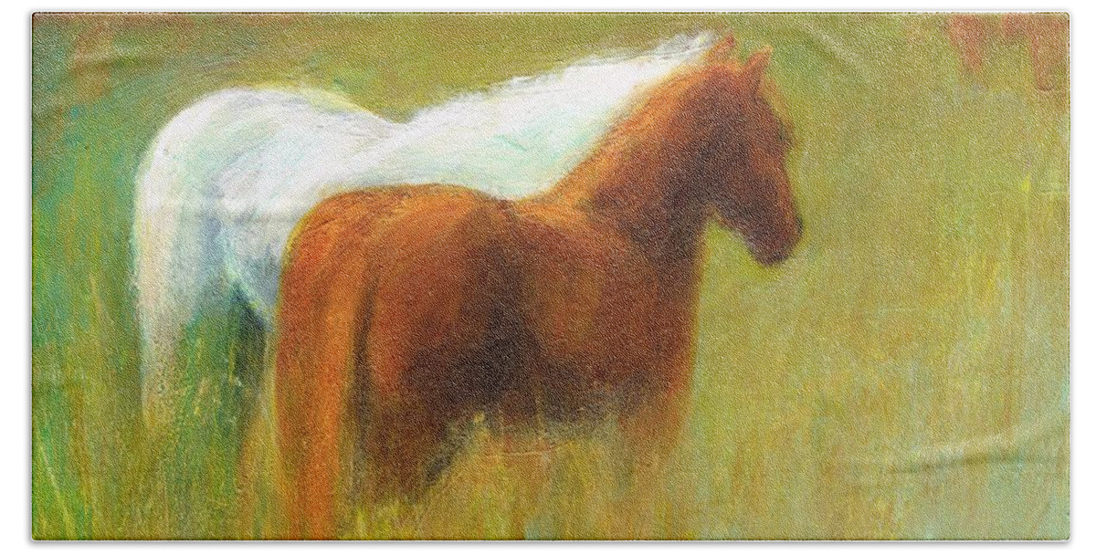 Horses Beach Towel featuring the painting Study of Two Ponies by Frances Marino