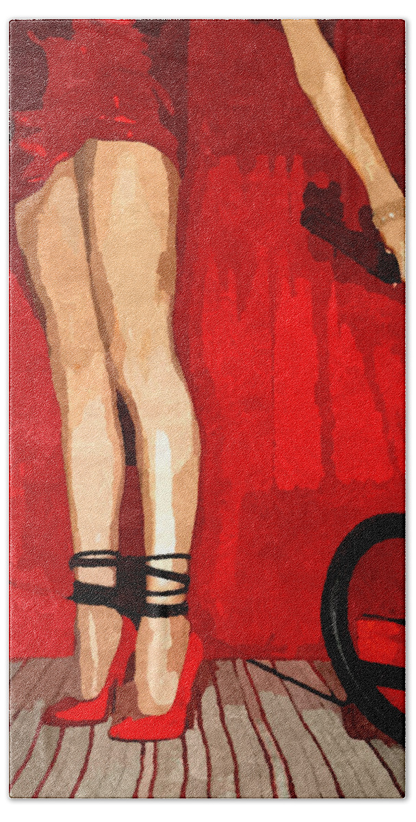 Bdsm Beach Towel featuring the painting Submission in Red - tangled by BDSM love