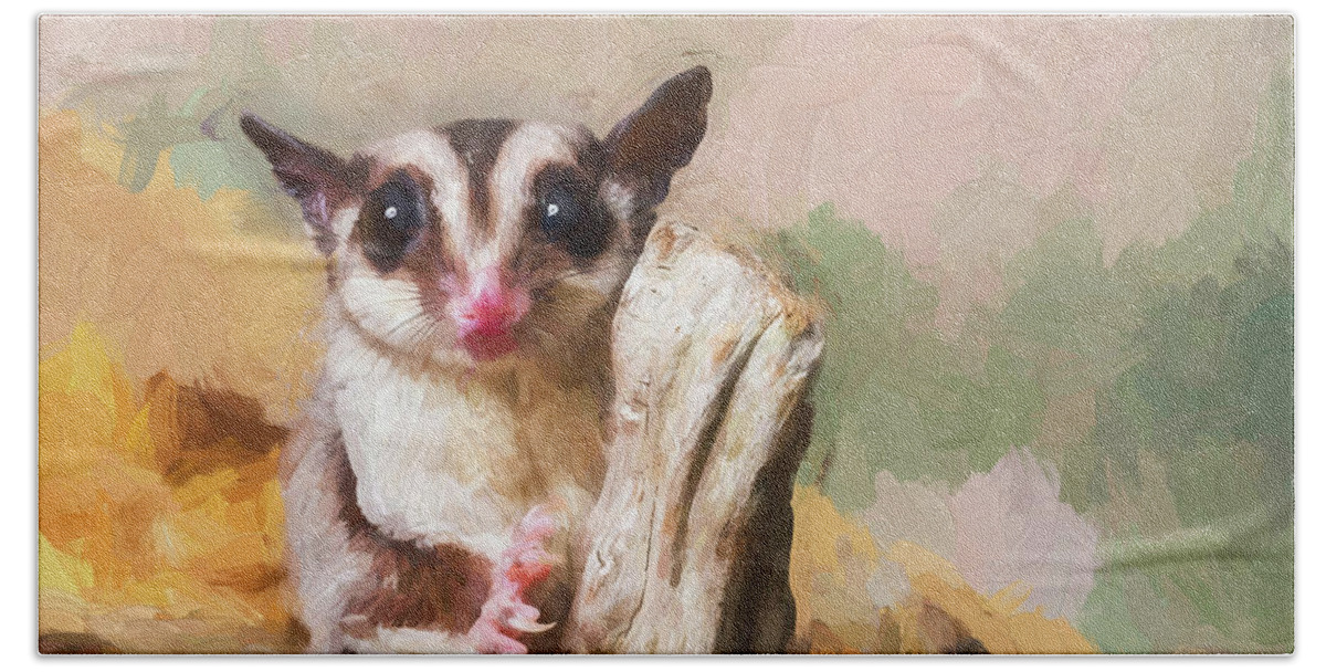 Animal Beach Towel featuring the photograph Sugar glider - painterly by Les Palenik