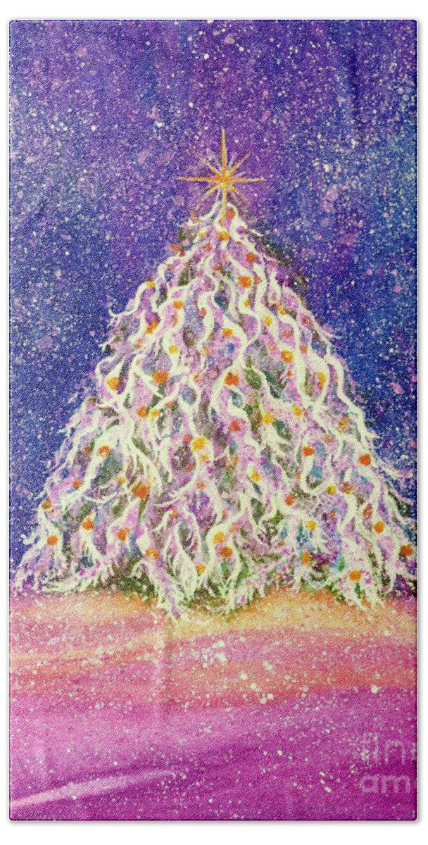 Christmas Tree Beach Towel featuring the painting Sugar Plum Forest - Christmas Tree by Janine Riley