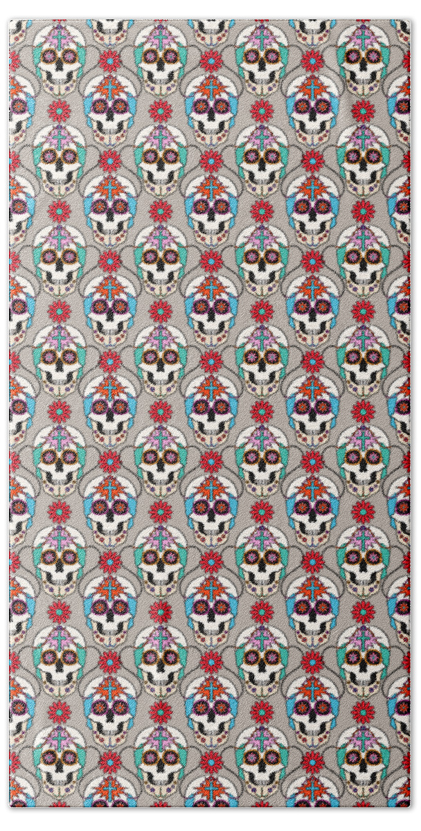 Skull Beach Towel featuring the digital art Sugar Skulls Pattern by MM Anderson