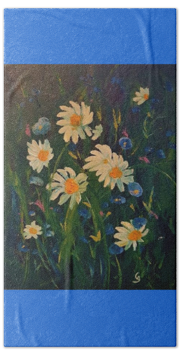 Summer Daisies Beach Towel featuring the painting Summer Daisies     36 37   by Cheryl Nancy Ann Gordon