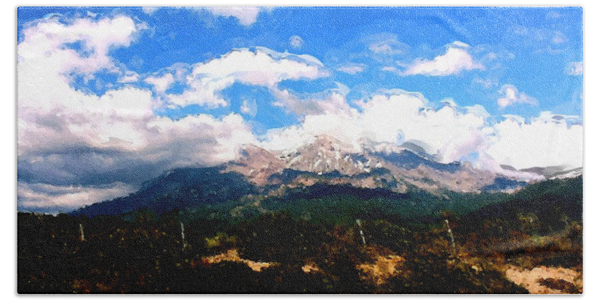 Summer On Mt. Shasta Beach Sheet featuring the painting Summer on Mt. Shasta by Two Hivelys