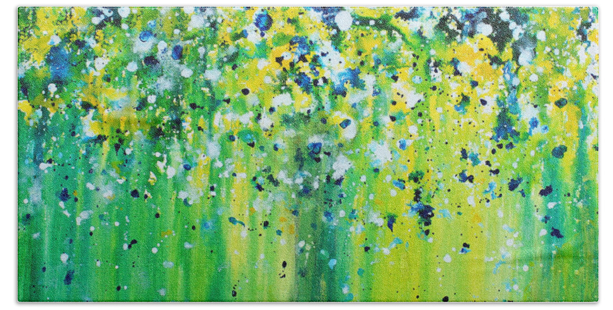 Summer Rain Beach Towel featuring the painting Summer Rain by Kume Bryant
