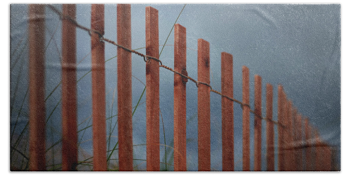 Red Beach Fence Beach Towel featuring the photograph Summer Storm Beach Fence by Laura Fasulo