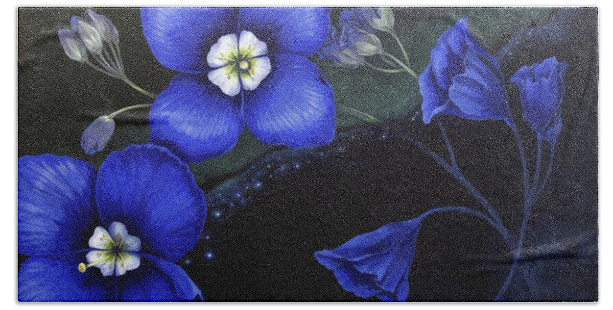 Celestial Flowers Beach Towel featuring the painting Summer's Night Dream by Lucy West