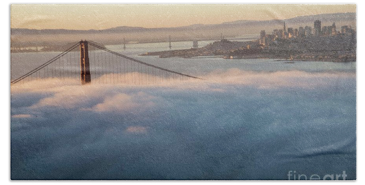 Golden Gate Bridge Beach Sheet featuring the photograph Sun Rise at Golden Gate Bridge by David Bearden