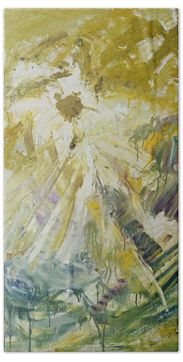 Abstract Expressionist Beach Towel featuring the painting Sun Rising by Lynne Taetzsch